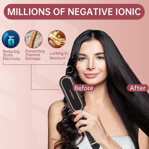 Negative Ionic Hair Straightener Brush with 9 Temp Settings 30s Fast Heating Hair Straightening Comb with LED Display AntiScald  AutoShut Off Hair Brush Straightener for Women Black