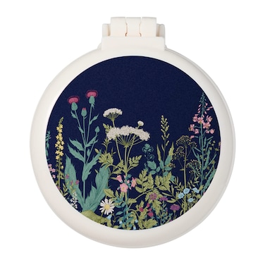 Mini hairbrush pocket hairbrush with mirror portable for pursepocket travel size Black flowers and plants