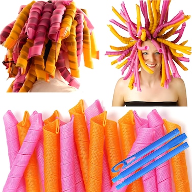 50pcs Heatless Spiral Hair Curlers for Long Hair  22Inch with 6pcs Styling Hooks for Women pinkorange