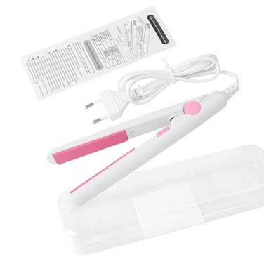 2 in 1 Mini Hair Straightener US Plug Ceramic Tourmaline Plate Beauty Flat Iron Heating Curler Small Lightweight Portable Mini Flat Iron Curler for Home White