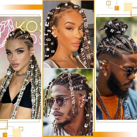 Braids Black And Gold Jewelry Accessories 8Pcs Gold Crystals