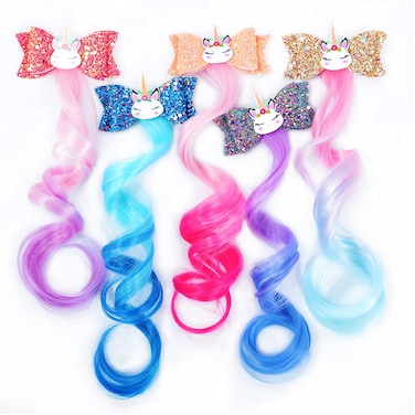 Hair Accessories for Girls  Unicorn Hair Clips Glitter Braided Hair Extensions Gradient Hair Bows for Dress Up