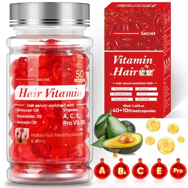 JaxmoonHair Treatment Serum  Bali Secret Hair Vitamin No Rinse with Moroccan Macadamia Avocado Oils Vitamins A C E Pro Vit B5 50 Capsules