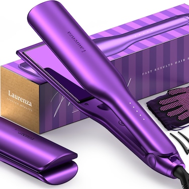 2in1 Hair Straightener  Curler 85 ExtraLarge Ceramic Iron with 20M Anions Purple