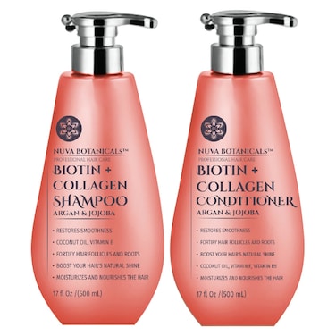 Biotin and Collagen Hair Growth Set  Shampoo and Conditioner for Women with Coconut Oil Argan and Jojoba Oil for Thinning Hair 17 Fl Oz
