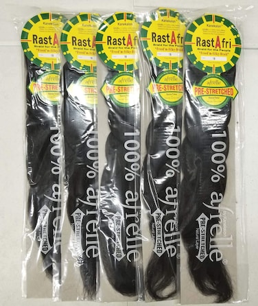 RastafriPreStretched Silky Braiding Hair 5 Single Packs 1B