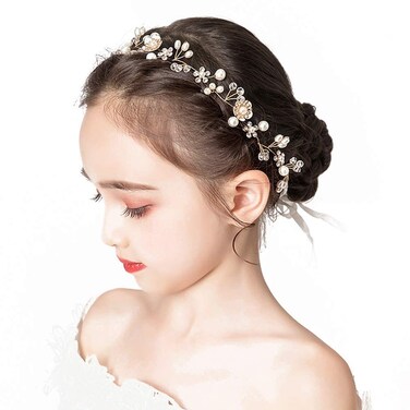 PRDGIRL      Princess Headpiece White Flower Headband Pearl Hair Dress for Girl and Flower Girls Cute Bridal Wedding Hair Band