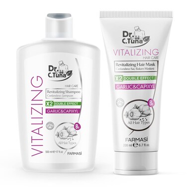 FARMASI Dr C Tuna Vitalizing Garlic Shampoo and Hair Mask  Natural Treatment for Hair Growth Prevents Loss Stimulates Growth with Capixyl