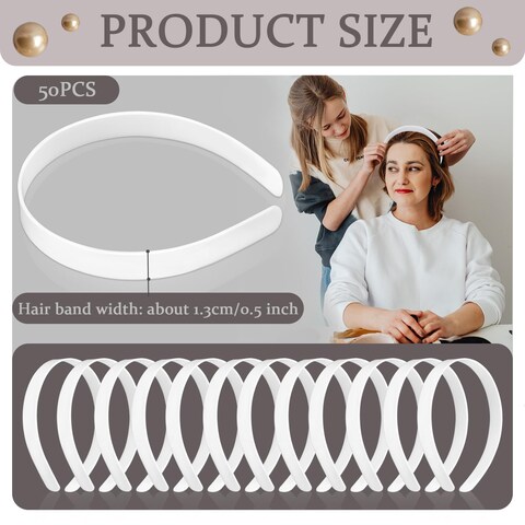 50PCS Amersumer 12 Girls Plain No Teeth DIY Plastic Headbands Headwear Hair Accessories Black WHITE