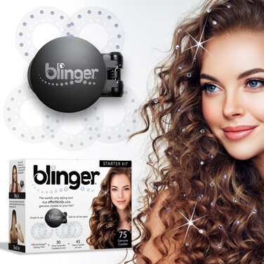 blinger Starter Kit  Womens Hair Styling Tool  75 PrecisionCut Glass Crystals  Bling Hair in Seconds Bedazzling MultiFaceted Gems  HairSafe  Bling In Brush Out