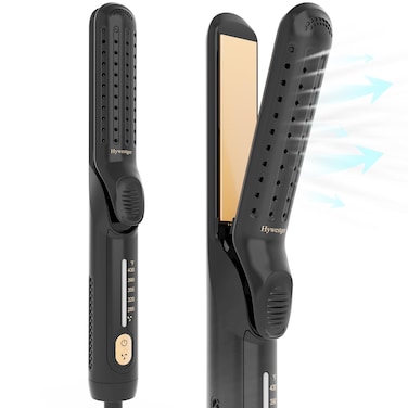 Flat Iron Hair Straightener and Curler 2 in1  360 Airflow Styler Curling Iron with 80 Ionic Cooling Air Vents 5 Adjustable Temperature Settings 15s Fast Heating  Dual Voltage