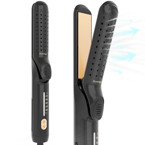 Flat Iron Hair Straightener and Curler 2 in1  360 Airflow Styler Curling Iron with 80 Ionic Cooling Air Vents 5 Adjustable Temperature Settings 15s Fast Heating  Dual Voltage