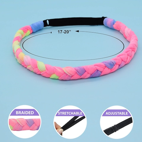 FROG SAC 4 Adjustable Braided Headbands for Girls Rainbow Tie Dye Braid Hair Bands for Kids Cute Girl Stretch Elastic Fashion Accessories for Children Easter Basket Stocking Stuffers