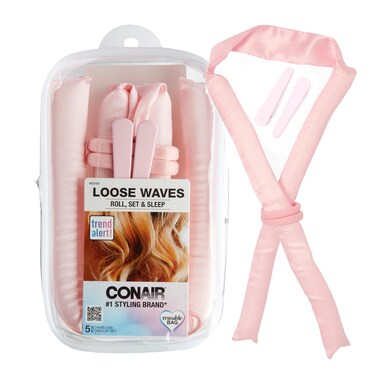 CONAIRSatin Heatless Curls Set  Heatless curls overnight heatless curls headband  includes 1 Long Satin Roller 2 Ponytailers and 2 Clips