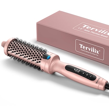 TerviiixThermal Brush Get Blowout Look Quick Heating Hot Brush Ceramic Tourmaline Ionic Curling Brush Heated Curling Iron Digital Display 9 Temperatures Curling Wand Dual Voltage 15 Inch