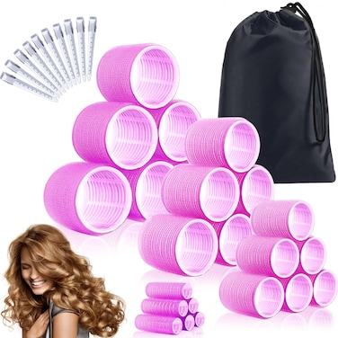 34Pcs Hair Roller Set with Clips SelfGrip Hair Rollers for Volume Salon Hairdressing Curlers and DIY Hairstyles 4 Sizes Rollers Hair Curlers in a Storage Bag