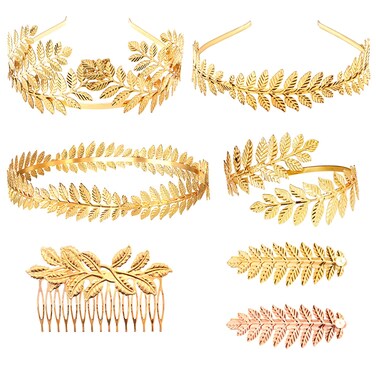7pcs Goddess Leaf Headband Greek Goddess Bridal Hairband Laurel Leaves Crown Gold Leaf Branch Crown Greek Goddess Headpiece Accessories Romantic Grecian Goddess Costume Accessories  Gorgeous