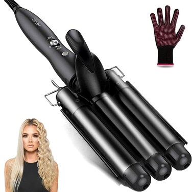 CoidakHair Waver 1 Inch 3 Barrel Curling Iron Wand 25mm Hair Crimper Temperature Adjustable Heat Up Quickly Beach Wave Curling Iron Black