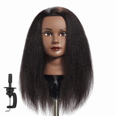 Mannequin Head  100 Real Hair Manikin for Hairdresser Training and Styling Practice  With Clamp Stand 1711B0216