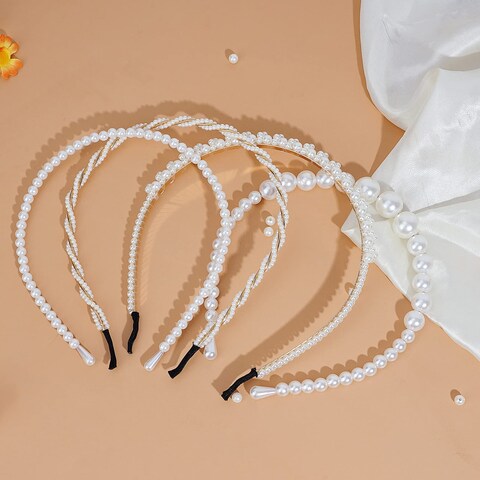 BEAYFILY4 Pack Pearls Fashion HeadbandsWhite Artificial Pearl Rhinestones HairbandsBridal Hair Hoop Party Wedding Hair Accessories for Women Girls