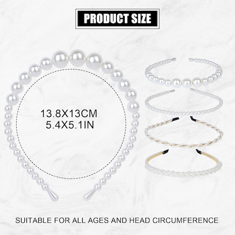 BEAYFILY4 Pack Pearls Fashion HeadbandsWhite Artificial Pearl Rhinestones HairbandsBridal Hair Hoop Party Wedding Hair Accessories for Women Girls