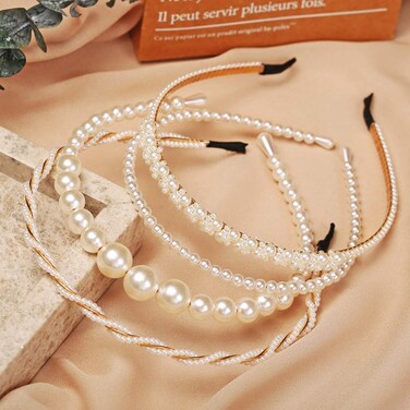 BEAYFILY4 Pack Pearls Fashion HeadbandsWhite Artificial Pearl Rhinestones HairbandsBridal Hair Hoop Party Wedding Hair Accessories for Women Girls