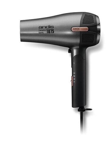 Andis 80280 Foldngo 1875 Watt Ceramic Ionic Dryer Retractable Cord Lightweight with Professional Blowout Results Quick Drying Blow Dryer BlackSilver