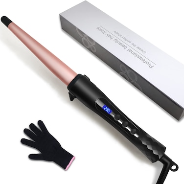 Hair Curling Wand 121 Inch Tapered Curling Iron for All Hair Types Professional Ceramic Hair Curler Wand with Adjustable Temperature 190450 Include Heat Resistant Glove Rose Pink