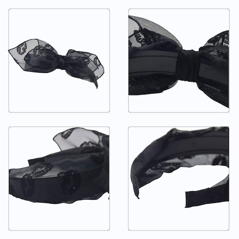 MHDGG Bow Headband Knotted Headband for Women GirlsSolid Colors Gauze Lips Wide Headbands Twist Bow Turban Headwrap Rabbit Ears Hairband with Cloth Wrapped HeadwearBlack