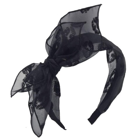 MHDGG Bow Headband Knotted Headband for Women GirlsSolid Colors Gauze Lips Wide Headbands Twist Bow Turban Headwrap Rabbit Ears Hairband with Cloth Wrapped HeadwearBlack
