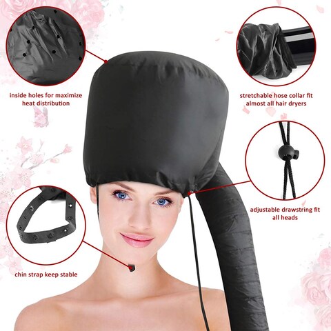 Bonnet Hood Hairdryer Attachment  Upgraded Hair Dryer Bonnet with Chin Strap and Longer Extended Hose More Easy to Enjoy Styling Curling and Hair Deep Conditioning Free Carrying Case Hooded Dryer