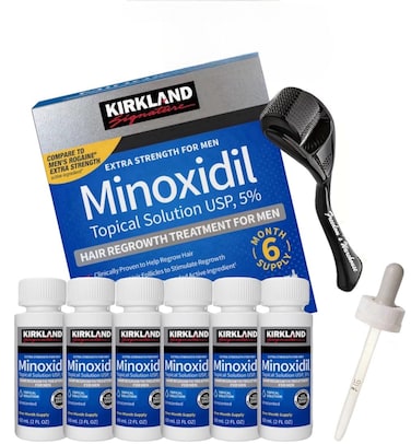 6 Pack Kirkland Minoxidil for Men Hair Regrowth Treatment Liquid Extra Strength 5 Topical Solution 6 Months Supply  Dropper Applicator and Microneedle Roller Included  Minoxidil Kirkland