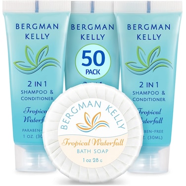 BERGMAN KELLY Round Soap Bars 2in1 Shampoo  Conditioner 2Piece Set Tropical Waterfall 1 oz each 100 pc Delight Your Guests with Revitalizing  Refreshing Sanitary Toiletries  Hotel Amenities