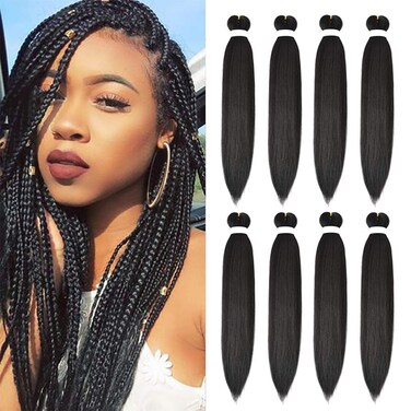 8 Pack Braiding Hair Pre Stretched  26 100GPack Premium Kanekalon Pre Stretched Braiding Hair Extensions Professional Itch Free Hot Water Setting Perm Yaki Texture Prestretched Braiding Hair1B