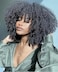 RunM Short Curly Afro Wig With Bangs for Black Women Kinky Curly Hair Wig Afro Synthetic Full WigsBlack