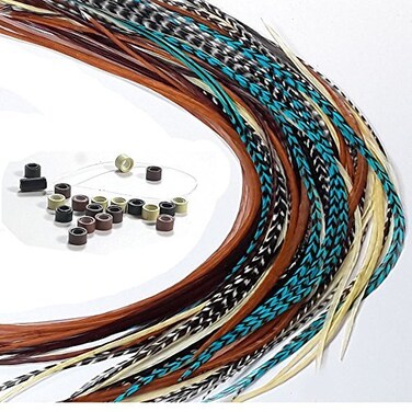 Feather Hair Extensions  20 Long Thin Real Rooster Feathers Ranging from 8 to 11 Inches Includes 20 Beads and Loop Tool Kit