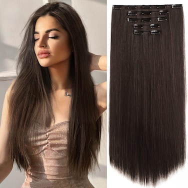 Dark Brown Hair Extensions StrRid Clip in Hair Extension Straight 22Long Synthetic Black Thick Clips on Hair Piece for Women 5PCS Blonde Curly Wavy 18Cheap White Natural Full Head 5 Oz