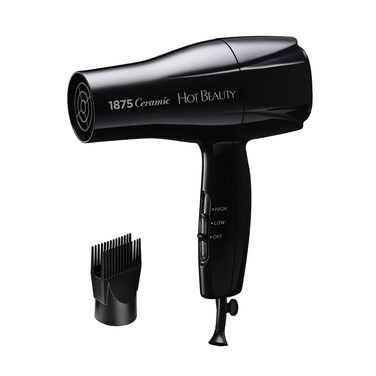 1875 Ceramic Hair Dryer Powerful Fast Drying MultiSetting with Comb Attachment Additional Detangler Included Slide Bar Switch Compact for Home  Travel Black