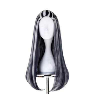 ArtjosyAnime High School Ponytail Cosplay Wigs for Women Long Straight Black Mixed with White Synthetic Wigs for Girls Party Heat Resistant Full Machine Made Character Costume Wig in The Halloween