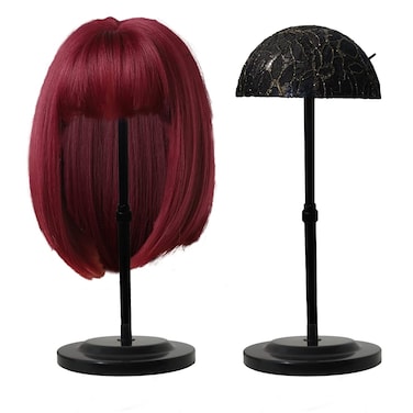 Wig Stand 1PC Adjustable Height Portable Wig Holder Stands NonSlip Wig Head Holders Sturdy Plastic Wig Head Stand for Multiple Wigs and Hats Styling Drying Display Black
