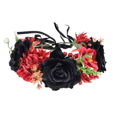 VividsunDay of The Dead Flower Headband Rose Flower Crown Headpiece red black