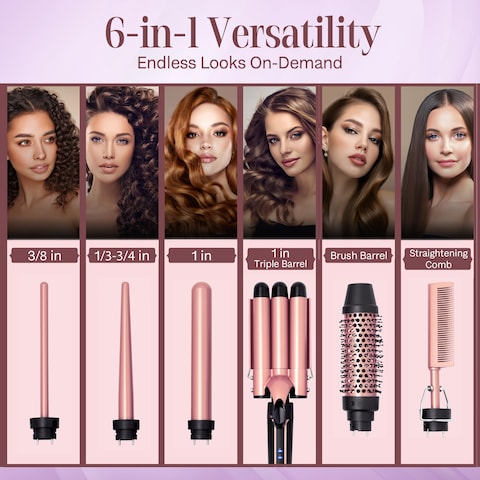 Asani Curling Iron Wand Set 6in1  Beachwaver Hair Curler with 3 Barrel Hair Crimper Tapered Spiral Curling Iron  Fast Heating Travel Hot Styling Tools for Women with Dual Voltage 110240V AC