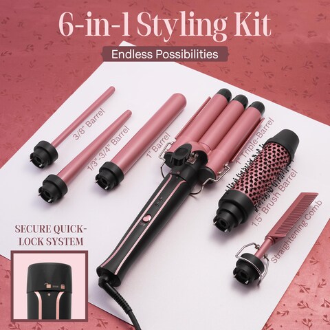 Asani Curling Iron Wand Set 6in1  Beachwaver Hair Curler with 3 Barrel Hair Crimper Tapered Spiral Curling Iron  Fast Heating Travel Hot Styling Tools for Women with Dual Voltage 110240V AC