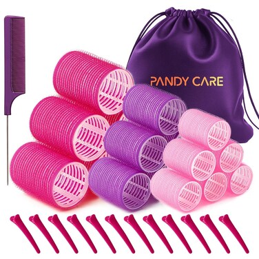 Hair Roller Set 32 PCS PandyCare Velcro Hair Rollers for Long Medium Short Hair  No Heat Hair friendly Includes 18 Self Grip Rollers231914inch 12 Clips 1 Rat Tail Comb  1 Storage Bag