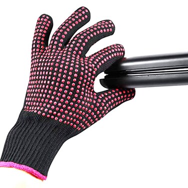 Heat Resistant Glove for Hair Styling Curling Iron Flat Iron and Curling Wand Pink Edge Silicone Bump 1 Piece