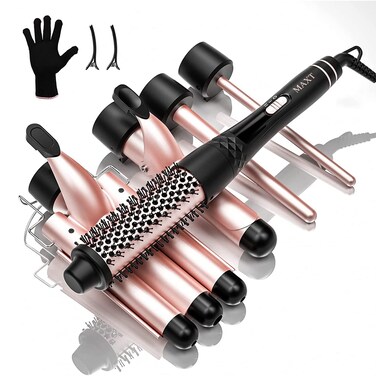 Curling Iron Set 5 in 1MAXT Curling Wand Set Interchangeable Triple Barrel Curling Iron and Curling Brush Ceramic Barrel Wand Curling Iron035125