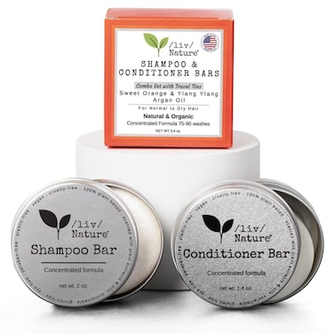 Shampoo Bar and Conditioner Set with Travel Case  Volume and Moisture for Dry Hair  Orange Ylang Ylang Argan Oil  Made in USA  2pk