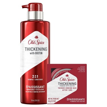 Old Spice Mens Thickening 2in1 Shampoo and Conditioner with Biotin and Menthol 179 Fl Oz  Thickening Styling Pomade Infused with Biotin Bundle 222 Oz