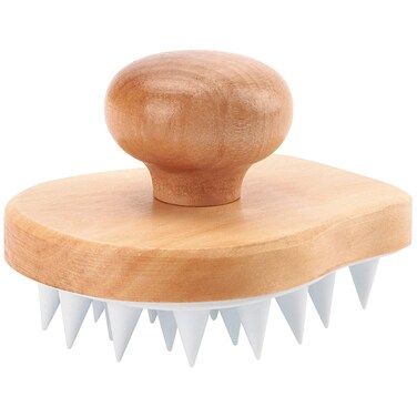 Scalp Massager Shampoo Brush Wooden Wet and Dry Hair Scalp Care Brush Shower Brush Scalp Scrubber Exfoliator with Soft Silicone Bristles for Dandruff Removal Hair Growth White