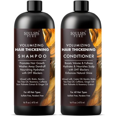 Hair Thickening Shampoo and Conditioner Set  Volumizing  Growth Support with DHT Blockers Biotin Keratin Tea Tree Oil Caffeine Saw Palmetto Extract  Men  Women  16 fl oz Each